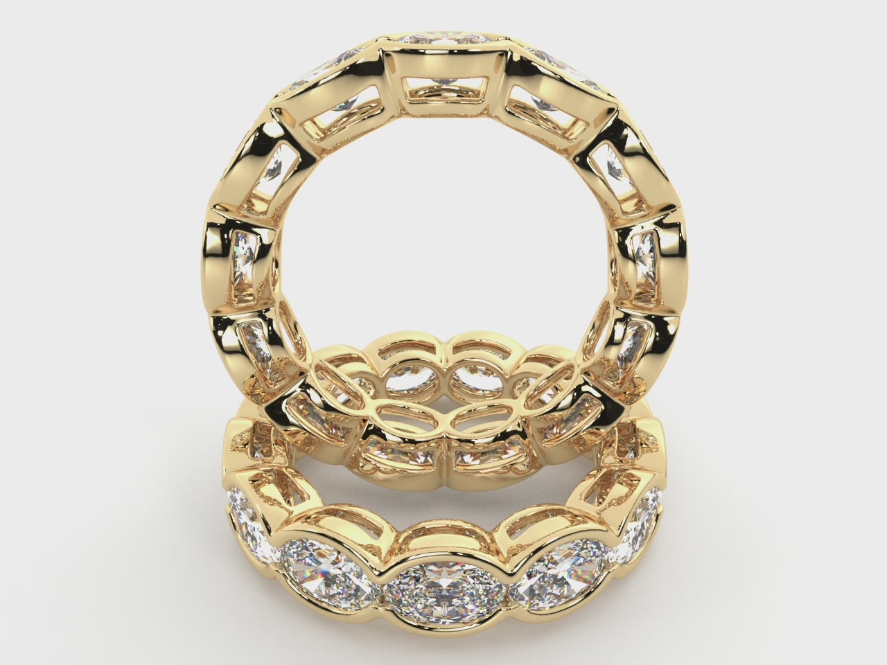 Load video: Oval Natural Diamond East-West Half Bezel Eternity Band