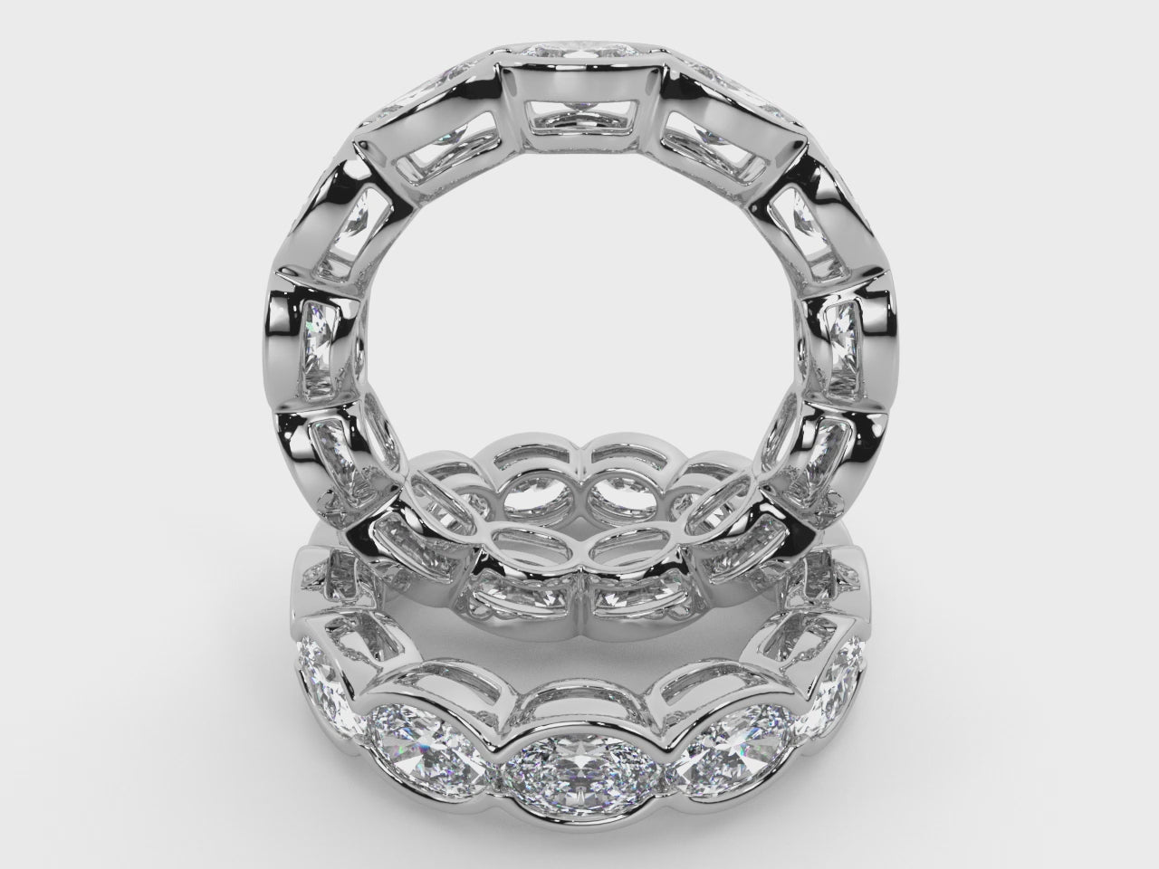 Load video: Oval Natural Diamond East-West Half Bezel Eternity Band